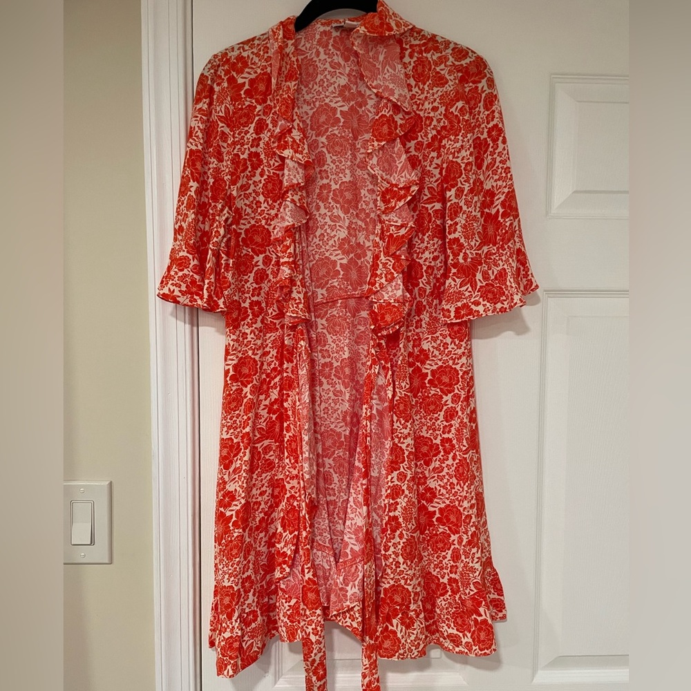 Topshop wrap tie dress in red and white floral